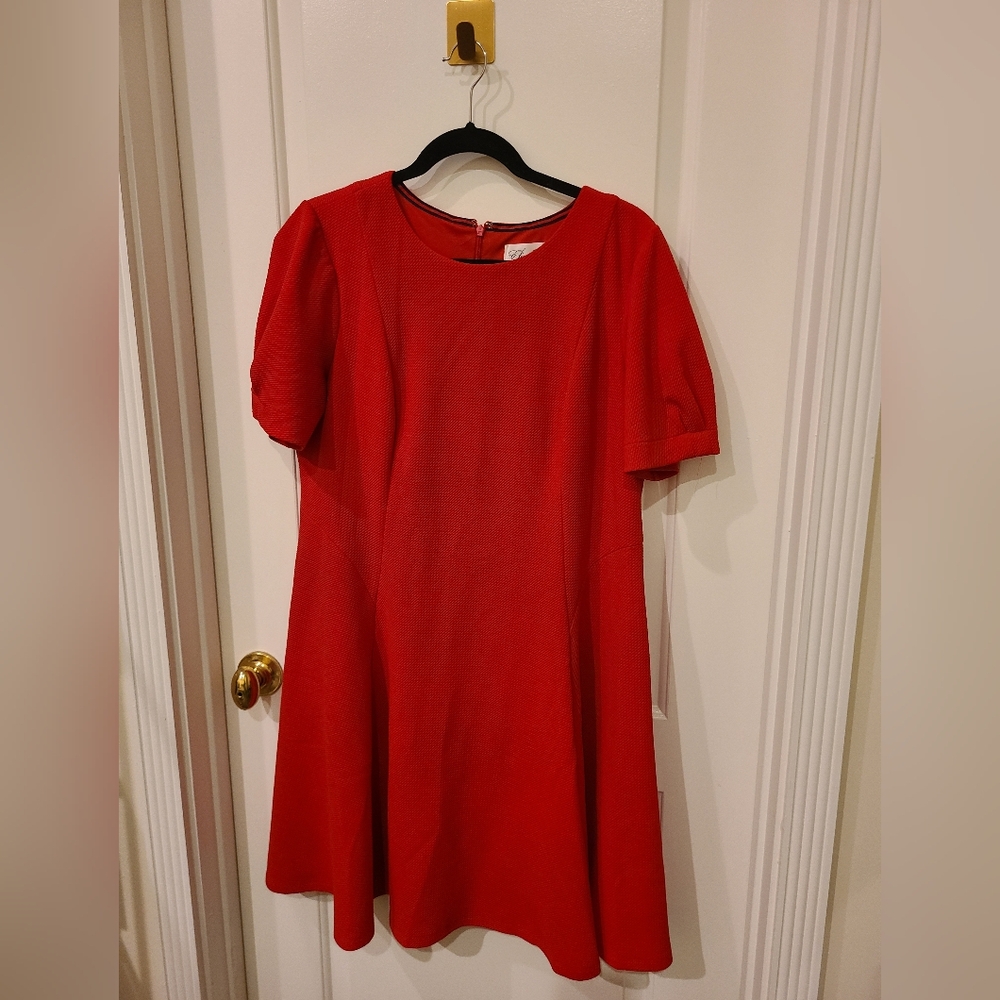 Eliza J Red Short Sleeve Fit-and-Flare Dress